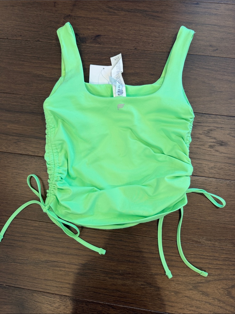 Fabletics Rouched Built-In Bra Tank Size XXS Neon Green NWT - C53-053 - Picture 5 of 7
